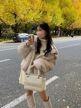 「one after another NICE CLAUP（ワンアフターアナザーナイスクラップ）のNC刺繍ハイネックニットミニワンピ（ニット/セーター）」を使った、おはなさん（レディース・155cm）の秋コーディネート