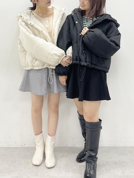「お揃いコーデ」｜「アイテム（ダウンジャケット/コート）」を使った、おはなさん（レディース・155cm）の秋コーディネート