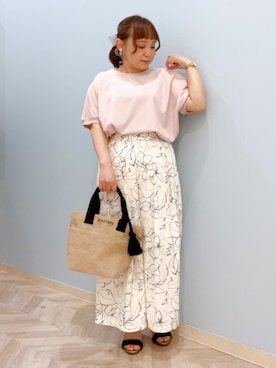 「SHOO・LA・RUE（シューラルー）の【ひんやり/洗濯後しわになりにくい】インせず着られる さらっとタッチのドルマンブラウス（シャツ/ブラウス、ピンク系）」を使った、kitaさん（レディース・147cm）の春コーディネート