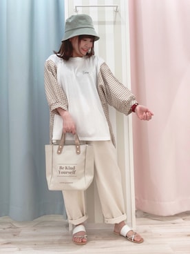 「DRESKIP（ドレスキップ）のアイテム（ハット）」を使った、kitaさん（レディース・147cm）の春コーディネート