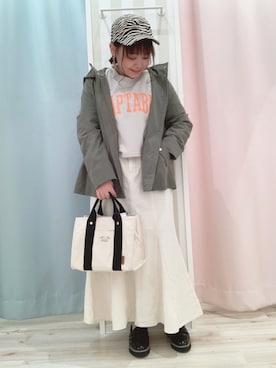 「DRESKIP（ドレスキップ）のアイテム（キャップ）」を使った、kitaさん（レディース・147cm）の春コーディネート