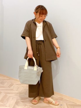 「SHOO・LA・RUE（シューラルー）の【S-LL/洗濯機可/セットアップ可】軽凛(かろりん) ひんやり半袖ジャケット（テーラードジャケット、ブラウン系）」を使った、kitaさん（レディース・147cm）の春コーディネート