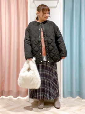 「DRESKIP（ドレスキップ）の【高レビュー/洗濯機可/撥水】大人のための キルトオーバーブルゾン（ブルゾン、ブラック系）」を使った、kitaさん（レディース・147cm）の秋コーディネート