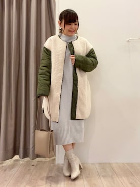 「アイテム（その他アウター、グリーン系）」を使った、kitaさん（レディース・147cm）の冬コーディネート