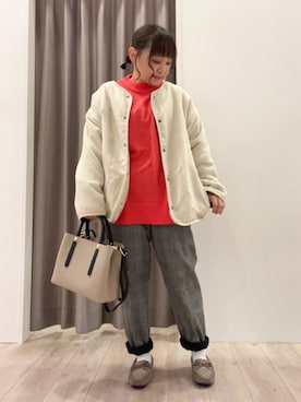 「リバーシブル」｜「アイテム（ノーカラージャケット）」を使った、kitaさん（レディース・147cm）の冬コーディネート