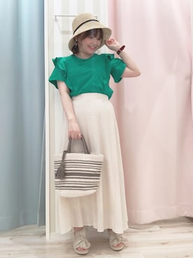 「DRESKIP（ドレスキップ）のアイテム（ハット）」を使った、kitaさん（レディース・147cm）の夏コーディネート