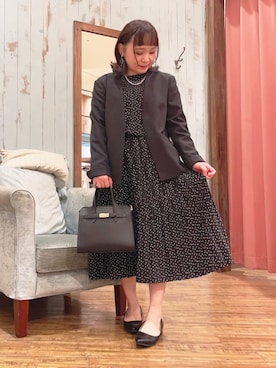 「アイテム（ノーカラージャケット、ブラック系）」を使った、kitaさん（レディース・147cm）の冬コーディネート