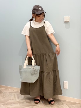 「SHOO・LA・RUE（シューラルー）の【汗じみ防止/ひんやり/S-LL】レースが華やか お袖フレアTシャツ（Tシャツ/カットソー、ホワイト系）」を使った、kitaさん（レディース・147cm）の夏コーディネート