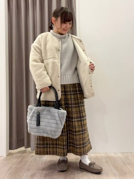「リバーシブル」｜「アイテム（ノーカラージャケット）」を使った、kitaさん（レディース・147cm）の冬コーディネート