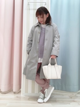 「春ニット」｜「アイテム（ステンカラーコート）」を使った、kitaさん（レディース・147cm）の冬コーディネート
