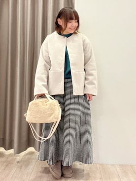 「ムートンブーツ」｜「アイテム（ノーカラーコート）」を使った、kitaさん（レディース・147cm）の冬コーディネート