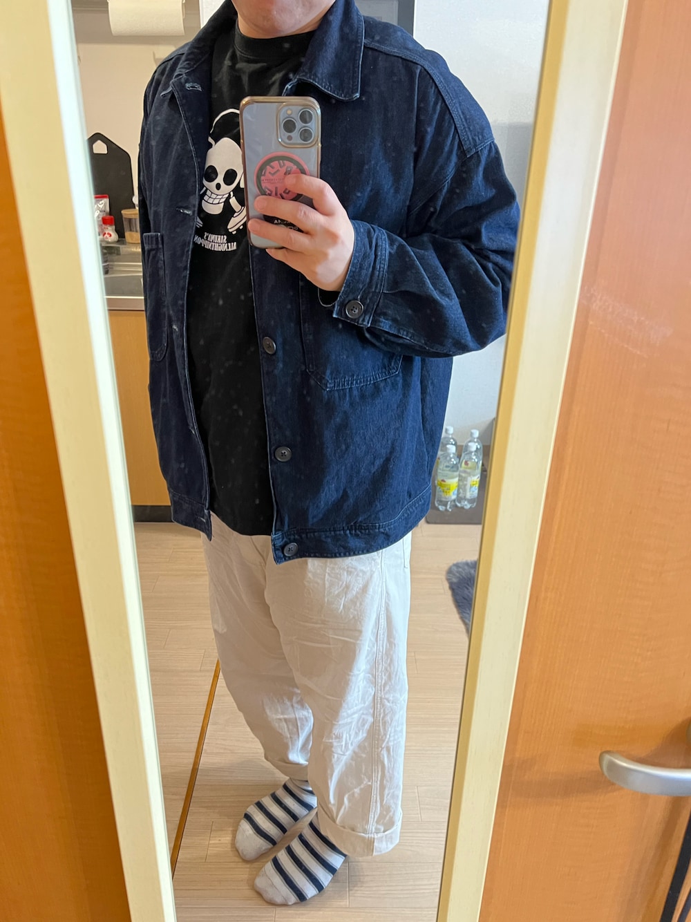 「ぽっちゃり、ぽっちゃり男子、ぽっちゃり系男子、ぽっちゃりメンズ、ぽっちゃりでもおしゃれしたい！、ポチャメン、GU、佐久間宣行ANN0」｜「GUのアイテム（デニムジャケット、ブルー系）」を使った、ティムさん（メンズ・172cm）の春コーディネートの1枚目の写真