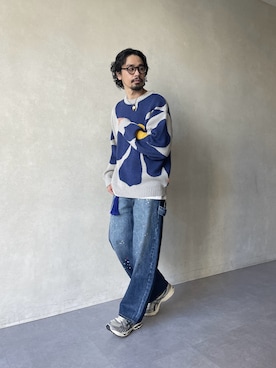 「CPCM（シーピーシーエム）のフラワージャガードブークレニット（ニット/セーター、グレー系）」を使った、Genki Nakamuraさん（メンズ・179cm）の春コーディネート