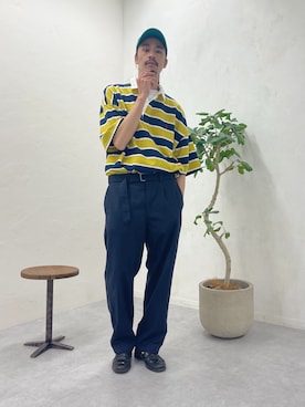 「ラガーシャツ」｜「アイテム（スラックス）」を使った、Genki Nakamuraさん（メンズ・179cm）の春コーディネート