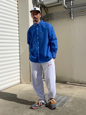 「CPCM（シーピーシーエム）のアイテム（スウェットパンツ）」を使った、Genki Nakamuraさん（メンズ・179cm）の春コーディネート