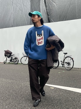 「Dickies（ディッキーズ）のDickies/ディッキーズ LOOSE FIT ダブルニー センタープレス ワークパンツ（チノパンツ）」を使った、Genki Nakamuraさん（メンズ・179cm）の冬コーディネート