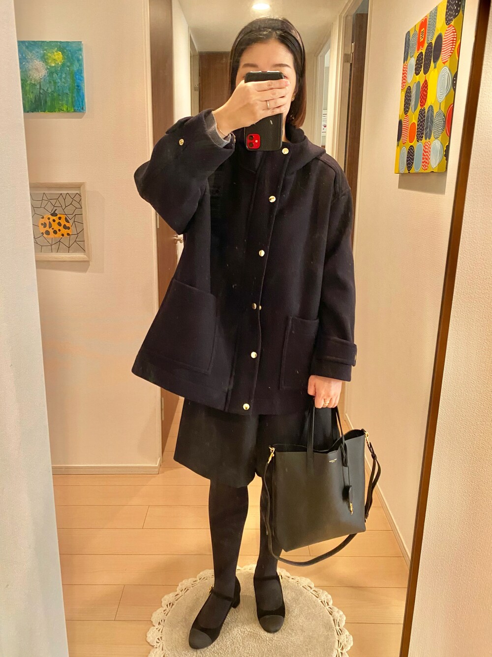 「ネイビー」｜「OHGAのアイテム（ジャケット/アウター、ブルー系）」を使った、リンゴさん（レディース・159cm）の冬コーディネートの1枚目の写真
