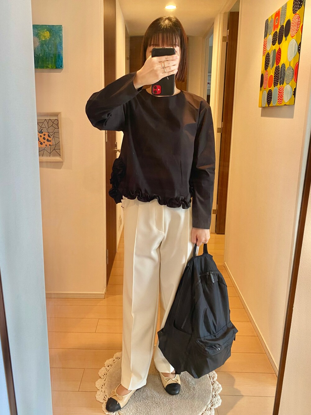 「モノトーン」｜「OHGAのアイテム（トップス、ブラック系）」を使った、リンゴさん（レディース・159cm）の夏コーディネートの1枚目の写真