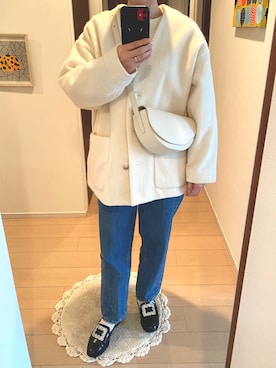 「OHGAのアイテム（ジャケット/アウター、ホワイト系）」を使った、ringoさん（レディース・159cm）の春コーディネート