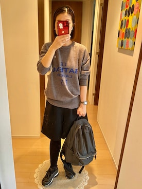 「キュロット」｜「アイテム（スニーカー）」を使った、リンゴさん（レディース・159cm）の秋コーディネート
