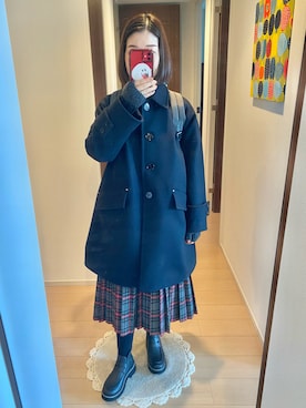 「長靴」｜「アイテム（ステンカラーコート）」を使った、リンゴさん（レディース・159cm）の冬コーディネート