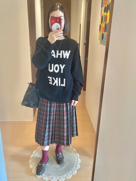 「チェック柄に恋してる」｜「アイテム（スリッポン）」を使った、リンゴさん（レディース・159cm）の秋コーディネート