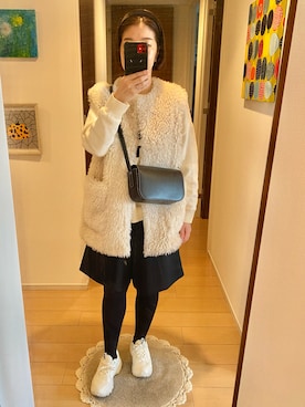 「キュロット」｜「アイテム（スニーカー）」を使った、リンゴさん（レディース・159cm）の冬コーディネート