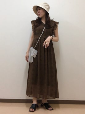 「シアーワンピース」｜「アイテム（キャップ）」を使った、Mona🔮さん（レディース・154cm）の夏コーディネート