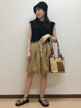 「ペーパーバッグ」｜「アイテム（帽子）」を使った、Mona🔮さん（レディース・154cm）の夏コーディネート