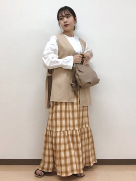 「ごきげんウィーク」｜「アイテム（スカート）」を使った、Mona🔮さん（レディース・154cm）の春コーディネート