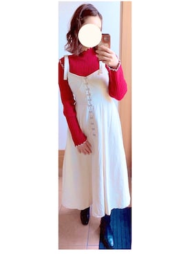 「one after another NICE CLAUP（ワンアフターアナザーナイスクラップ）のアイテム（ジャンパースカート）」を使った、tomoさん（レディース・157cm）の冬コーディネート