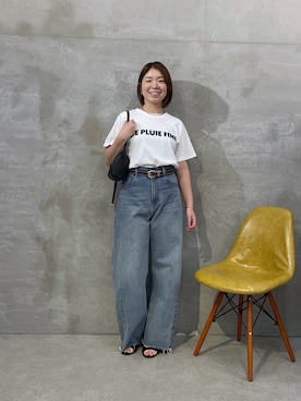 「COLLAGE GALLARDAGALANTE（コラージュガリャルダガランテ）の大人映えフロッキーロゴTシャツ/ZOZO限定（Tシャツ/カットソー、ホワイト系）」を使った、IDEchanさん（レディース・161cm）の夏コーディネート
