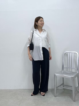 「COLLAGE GALLARDAGALANTE（コラージュガリャルダガランテ）のC′NOTE/シアー切替スクエアタンクトップ（タンクトップ、ホワイト系）」を使った、IDEchanさん（レディース・161cm）の夏コーディネート