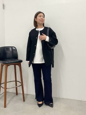 「アイテム（ジャケット/アウター、ブラック系）」を使った、IDEchanさん（レディース・161cm）の夏コーディネート