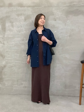 「シアーシャツ」｜「アイテム（ブラウン系）」を使った、IDEchanさん（レディース・161cm）の夏コーディネート