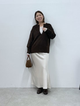 「アイテム（ボストンバッグ）」を使った、IDEchanさん（レディース・161cm）の秋コーディネート