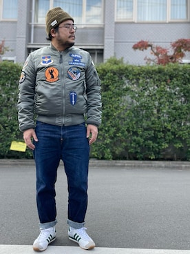 「アイテム（MA-1）」を使った、gunken5さん（メンズ・171cm・40代）の冬コーディネート
