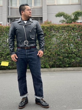 「アイテム（ライダースジャケット）」を使った、gunken5さん（メンズ・171cm・40代）の秋コーディネート