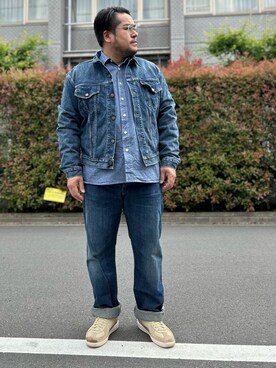 「シャンブレーシャツ」｜「アイテム（ジャケット/アウター）」を使った、gunken5さん（メンズ・171cm）の春コーディネート