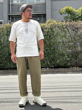 「Pherrow's（フェローズ）のアイテム（Tシャツ/カットソー）」を使った、gunken5さん（メンズ・171cm）の夏コーディネート