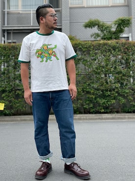 「Pherrow's（フェローズ）のアイテム（シューズ）」を使った、gunken5さん（メンズ・171cm）の夏コーディネート