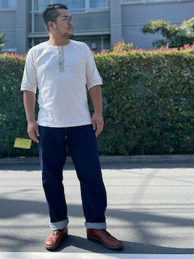 「Pherrow's（フェローズ）のアイテム（Tシャツ/カットソー）」を使った、gunken5さん（メンズ・171cm）の秋コーディネート