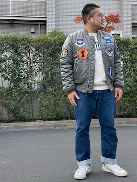 「アイテム（MA-1）」を使った、gunken5さん（メンズ・171cm・40代）の冬コーディネート