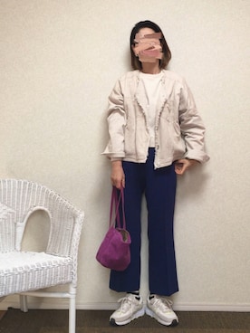 「SENSE OF PLACE by URBAN RESEARCH（センスオブプレイスバイアーバンリサーチ）のアイテム（ノーカラージャケット）」を使った、kanae¨̮⑅さん（レディース・166cm）の秋コーディネート