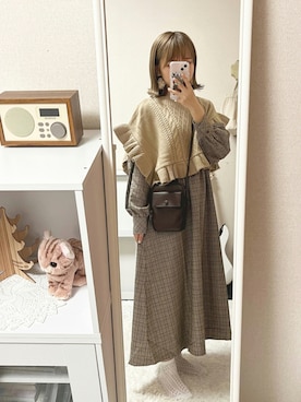 「グレンチェック」｜「アイテム（ワンピース/ドレス）」を使った、👶🏻さん（レディース・153cm）の秋コーディネート
