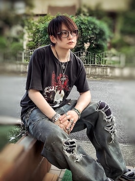 「VINTAGE（ヴィンテージ）のアイテム（Tシャツ/カットソー）」を使った、ユウキチさん（メンズ・172cm）の秋コーディネート