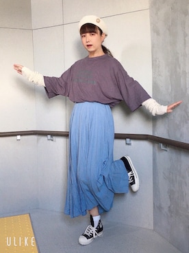 「アイテム（ハンチング/ベレー帽、ホワイト系）」を使った、文音@回る空うさぎ🌕🐇さん（レディース・165cm）の夏コーディネート
