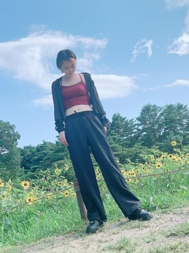 「GU（ジーユー）のアイテム（パンツ、ブラック系）」を使った、えみぽこさん（レディース・167cm）の夏コーディネート