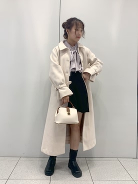 「one after another NICE CLAUP（ワンアフターアナザーナイスクラップ）のアイテム（ステンカラーコート）」を使った、EGAさん（レディース・159cm）の秋コーディネート