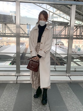 「one after another NICE CLAUP（ワンアフターアナザーナイスクラップ）のアイテム（ステンカラーコート）」を使った、EGAさん（レディース・159cm）の秋コーディネート